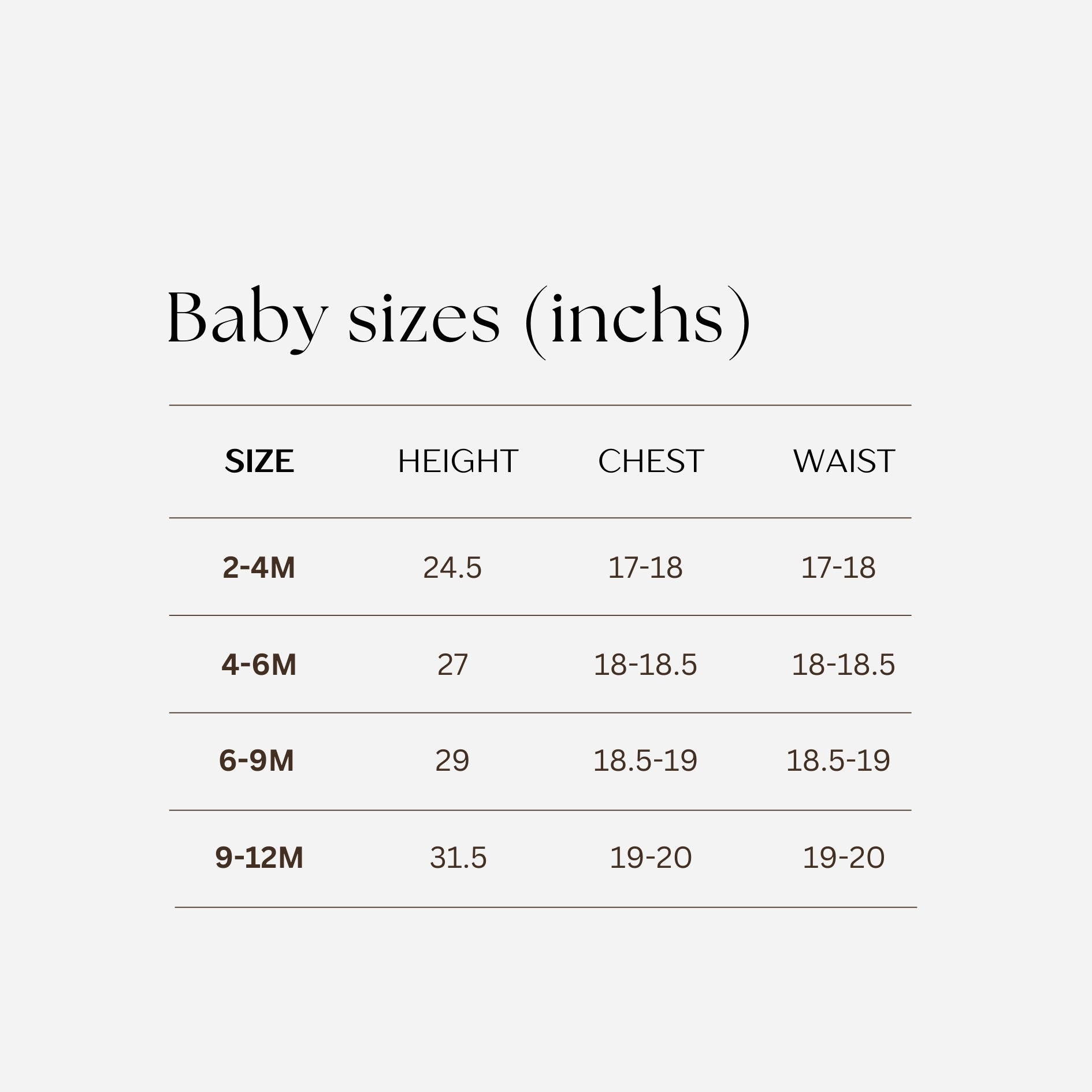 Mummy and Me fashion Dubai - Size guide for baby