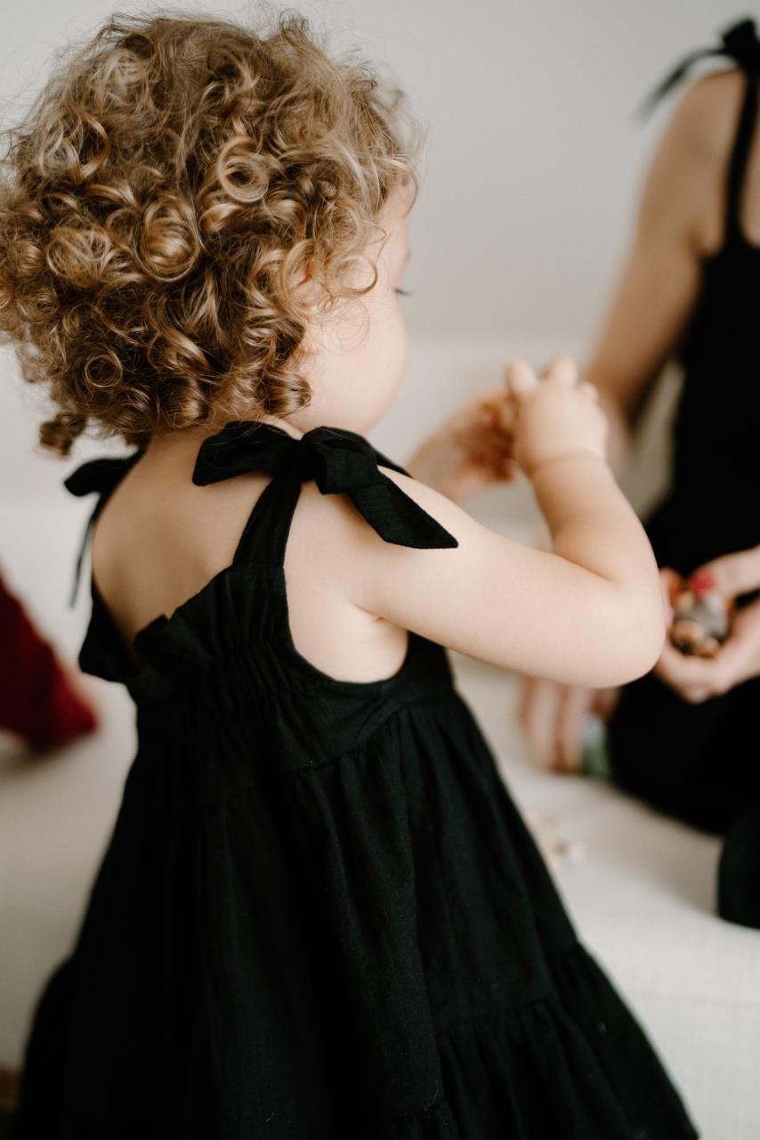 black bow-tied dress for toddler matching mummy and daughter dress