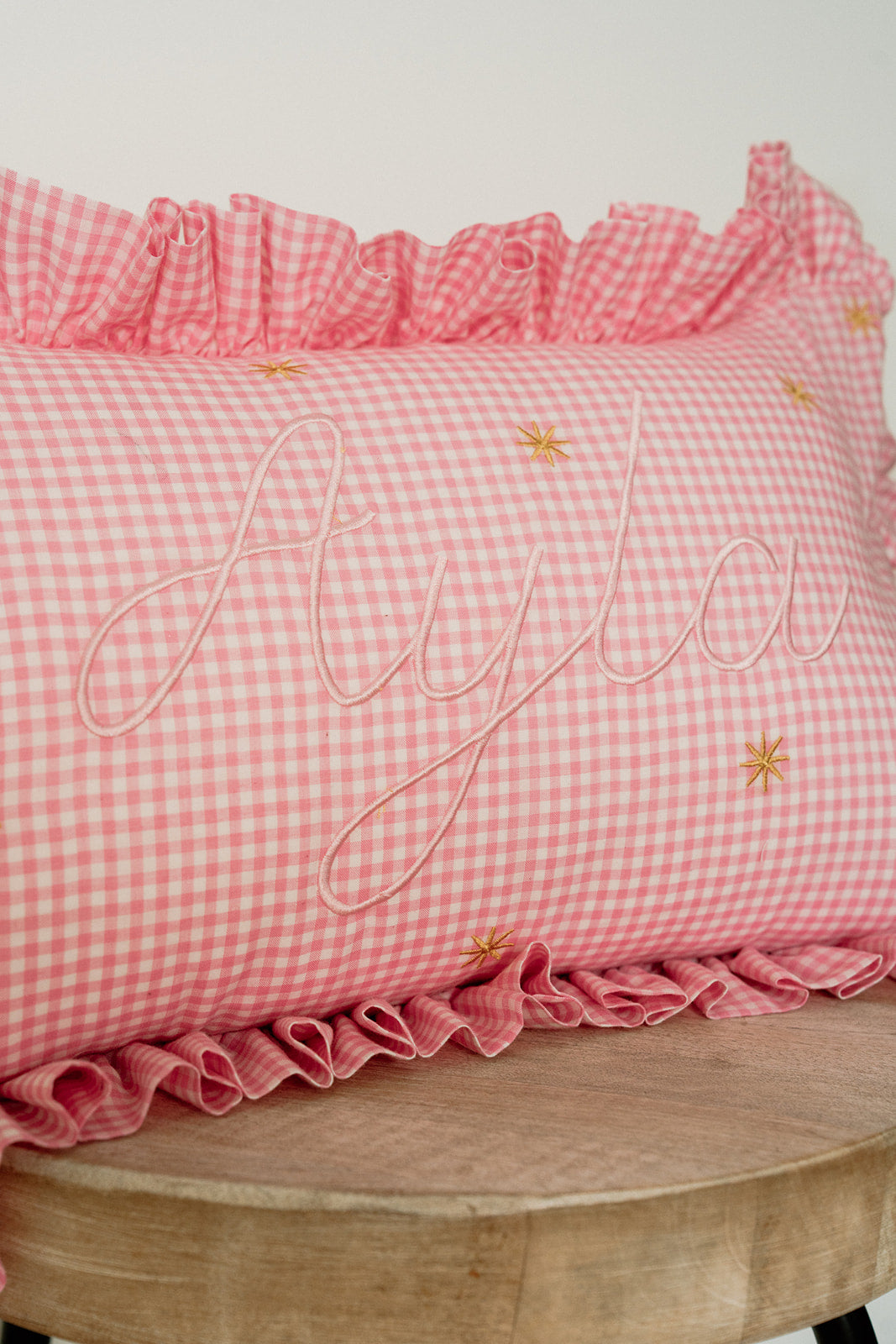 Girls Room Pink Gingham Frilled Personalised Name Pillow Dubai - Carob