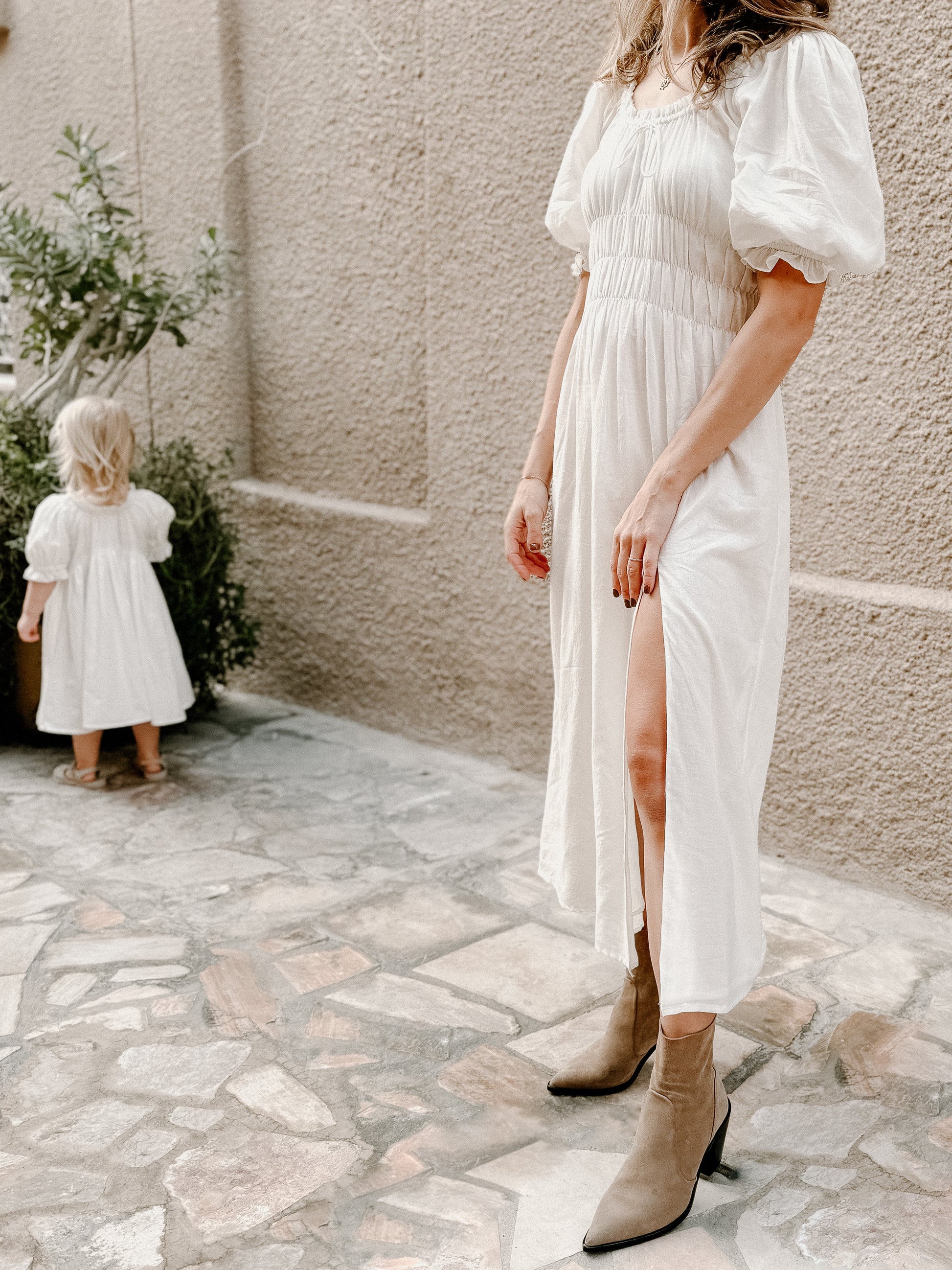 White boho puff sleeve dress Dubai