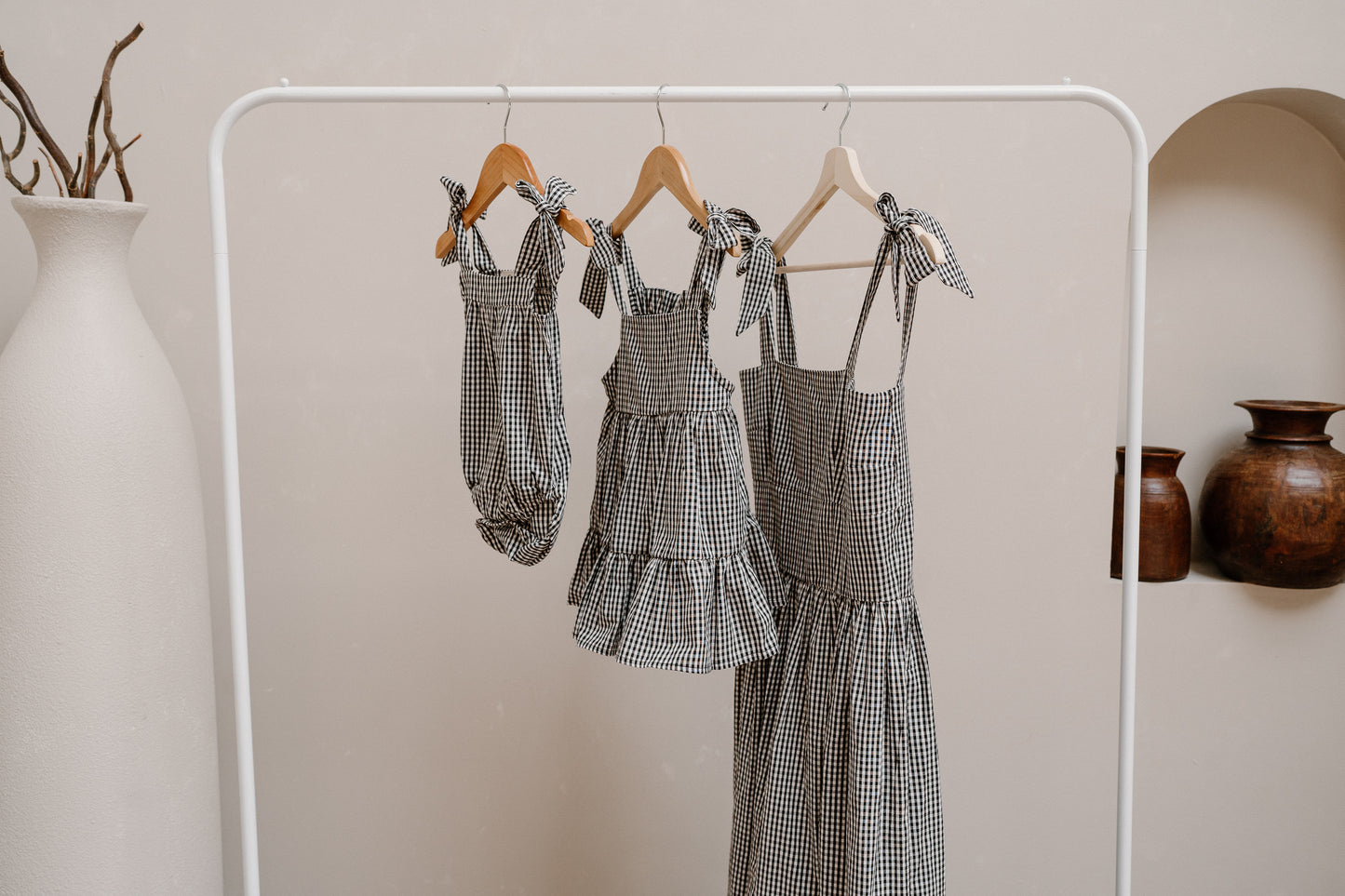 Baby Annie Romper (Black Gingham)